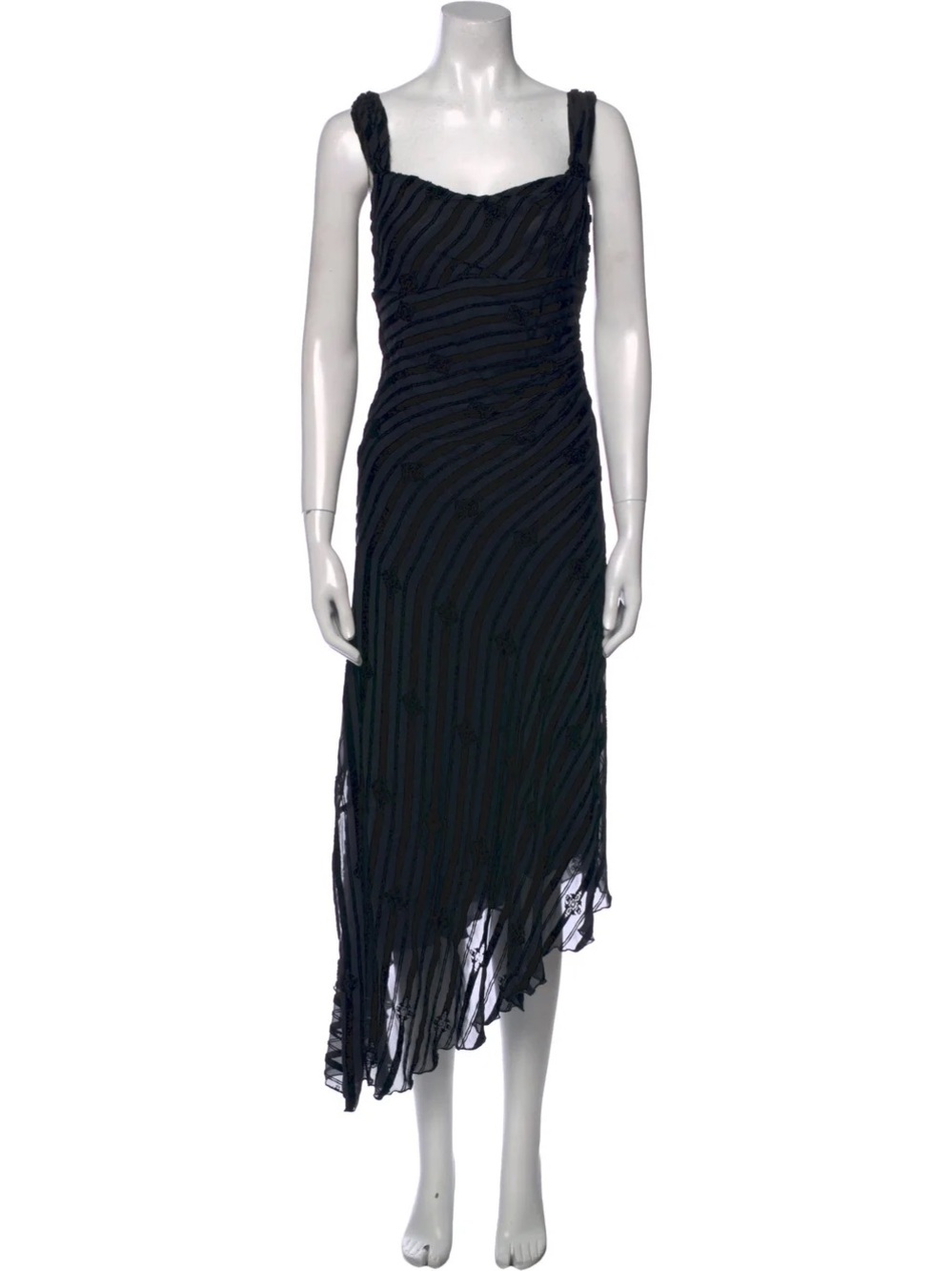 Diane Von Furstenberg Black Asymmetric Slip Dress with Braided Straps